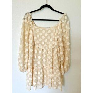 A. Calin by Flying Tomato M Cream Chiffon Circle Applique Mini Dress